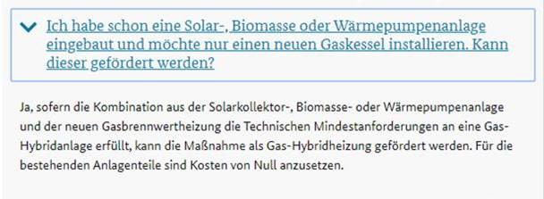 Stellungnahme neuer Gasksselbei bestehender Solar-, Biomasse oer Wärmepumpenanlage